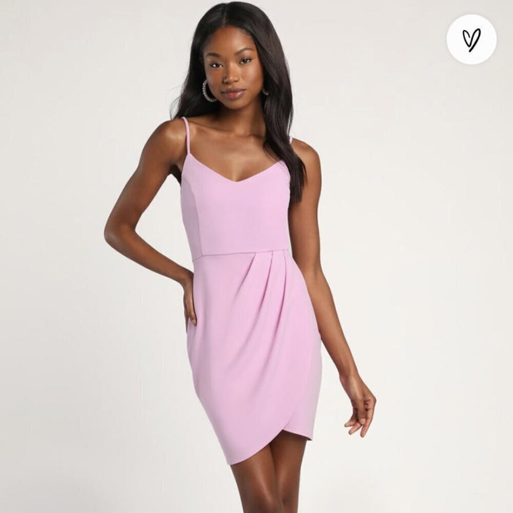 Lulus Draped V-Neck Spaghetti Strap Mini Dress S Dusty Pink Formal Wedding Guest